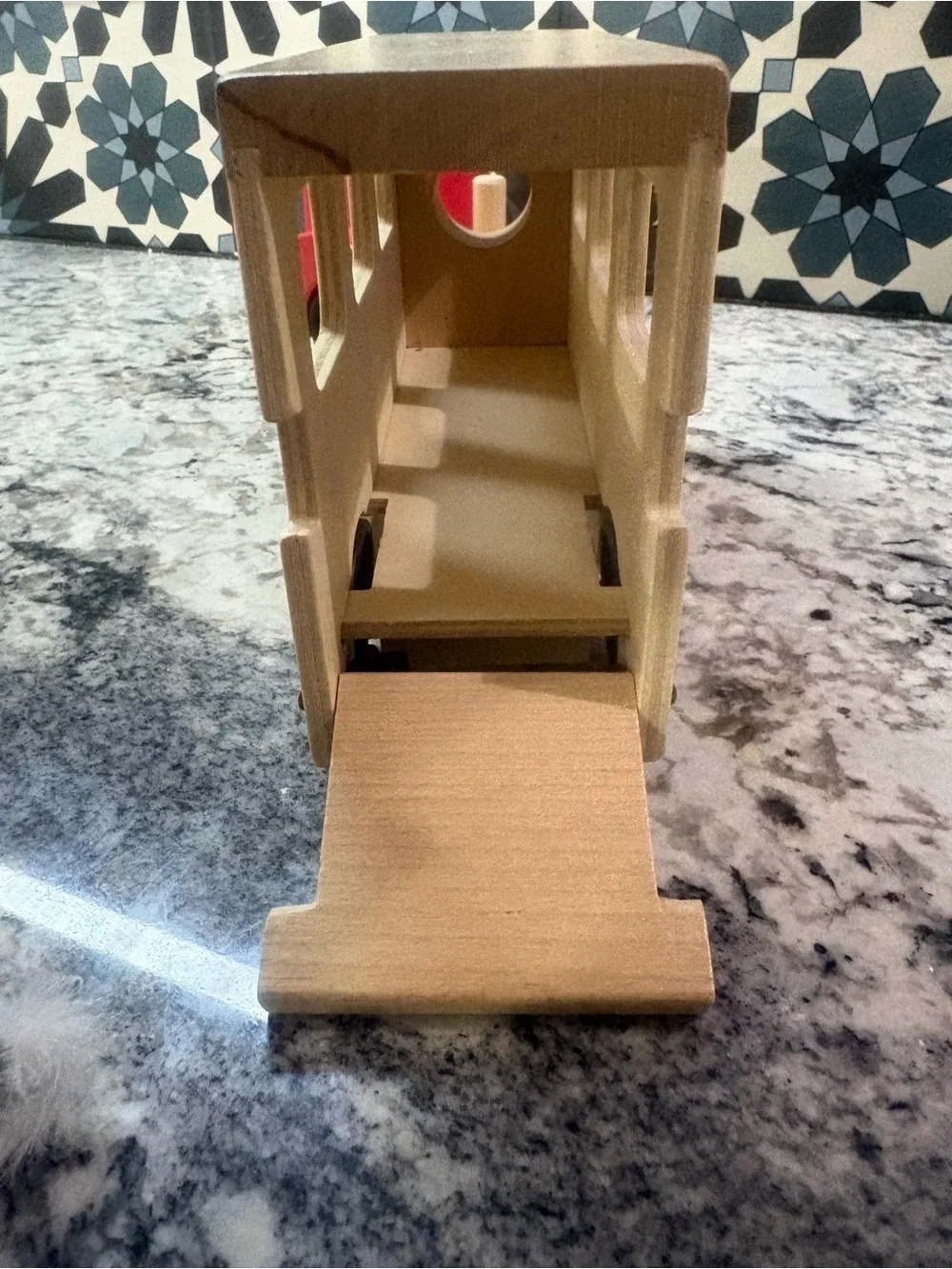 Melissa & Doug Red and Natural Wooden Horse Trailer Toy